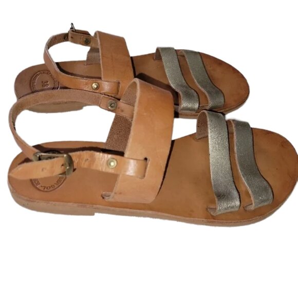 Handmade Leather "Clio" Style Sandals from Greece Gold Metallic Straps Size 7.5 - Picture 2 of 14